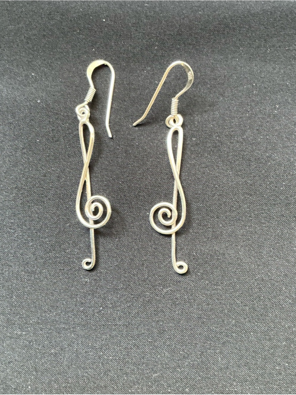 Sterling Silver Treble Clef Wire Drop Earrings - Elegant Musical Lightweight